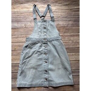 American Eagle Womens Small Denim Overalls Skirt Pockets Buttons Skirtall